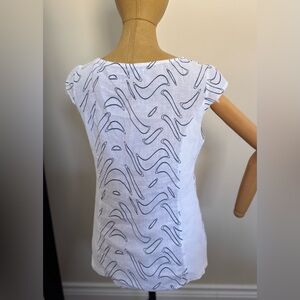 LINA TOMEI 100% Linen Italian White Patterned Women's Top (M)